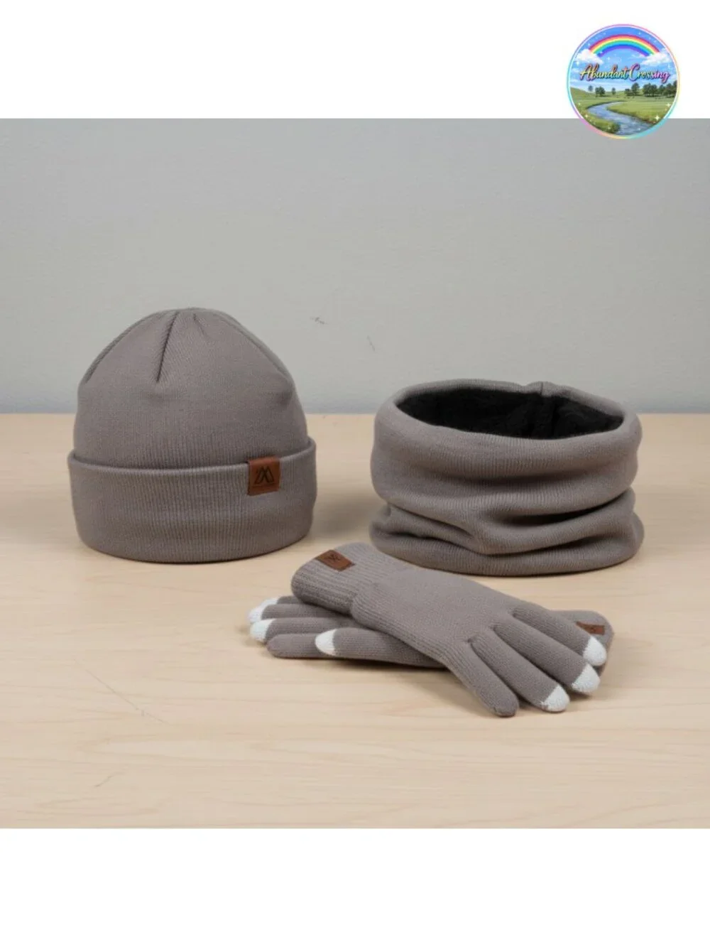 Winter Beanie Hat Scarf Touch Screen Gloves 3-Piece Set Acrylic Fleece Lined